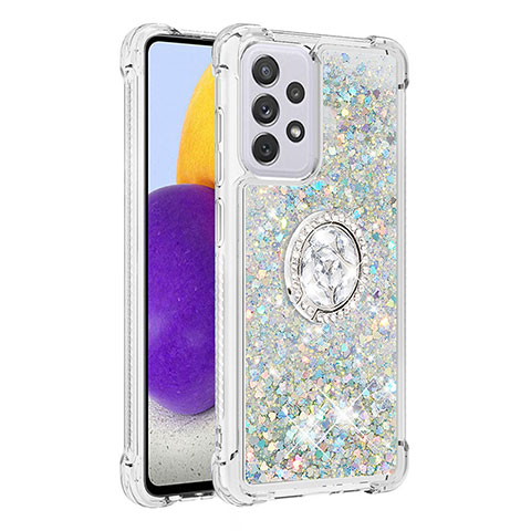 Coque Silicone Housse Etui Gel Bling-Bling avec Support Bague Anneau S01 pour Samsung Galaxy A73 5G Argent