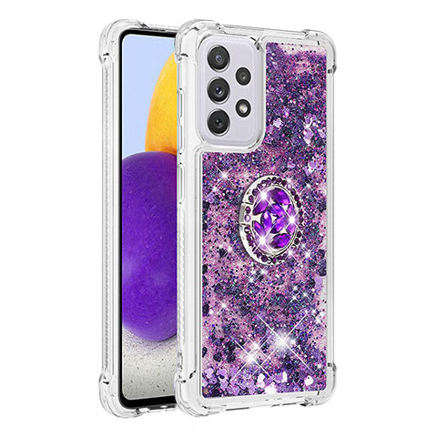 Coque Silicone Housse Etui Gel Bling-Bling avec Support Bague Anneau S01 pour Samsung Galaxy A73 5G Violet