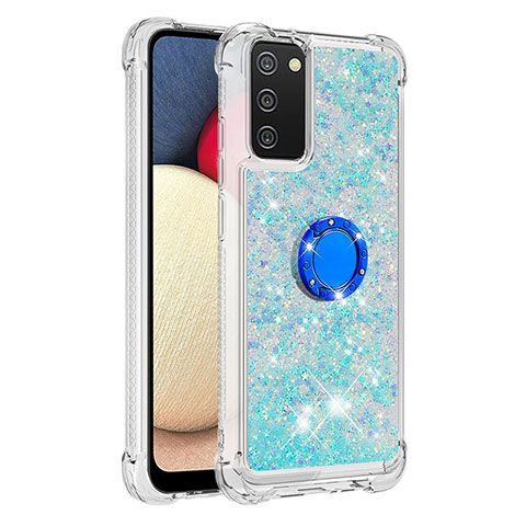 Coque Silicone Housse Etui Gel Bling-Bling avec Support Bague Anneau S01 pour Samsung Galaxy F02S SM-E025F Cyan