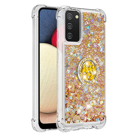 Coque Silicone Housse Etui Gel Bling-Bling avec Support Bague Anneau S01 pour Samsung Galaxy F02S SM-E025F Or