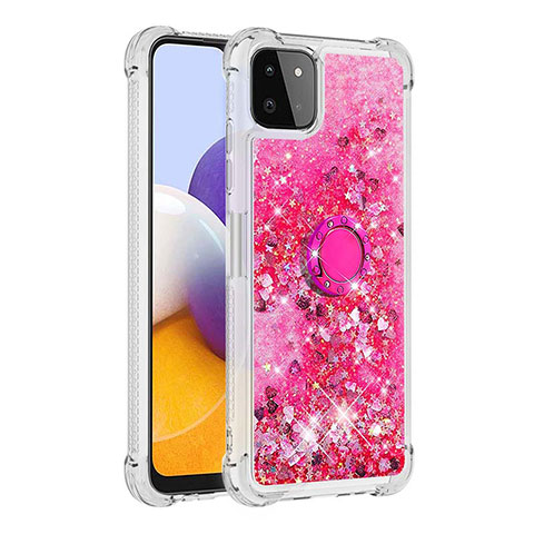 Coque Silicone Housse Etui Gel Bling-Bling avec Support Bague Anneau S01 pour Samsung Galaxy F42 5G Rose Rouge