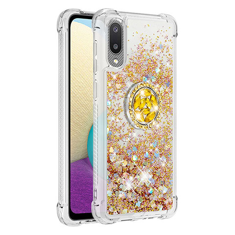 Coque Silicone Housse Etui Gel Bling-Bling avec Support Bague Anneau S01 pour Samsung Galaxy M02 Or