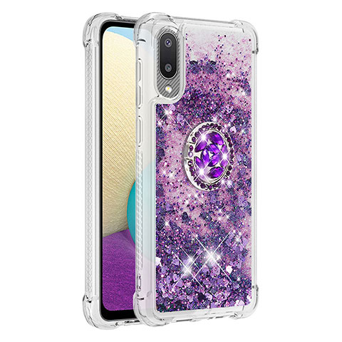 Coque Silicone Housse Etui Gel Bling-Bling avec Support Bague Anneau S01 pour Samsung Galaxy M02 Violet