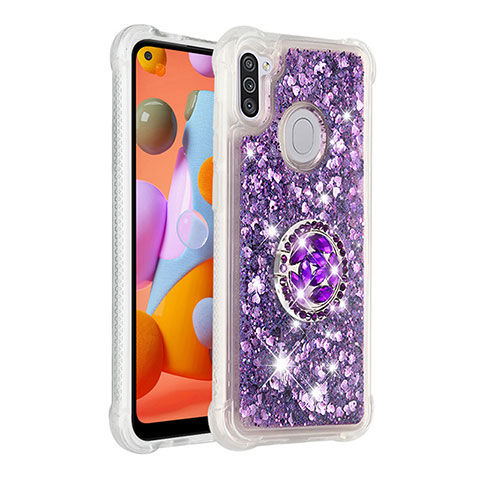 Coque Silicone Housse Etui Gel Bling-Bling avec Support Bague Anneau S01 pour Samsung Galaxy M11 Violet