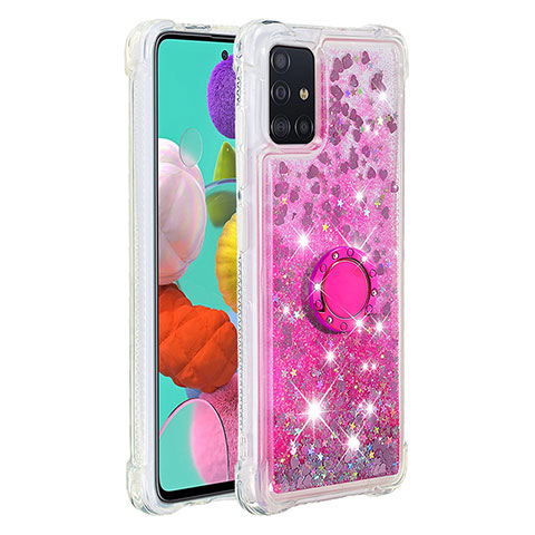 Coque Silicone Housse Etui Gel Bling-Bling avec Support Bague Anneau S01 pour Samsung Galaxy M40S Rose Rouge