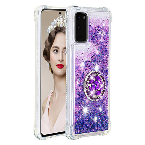 Coque Silicone Housse Etui Gel Bling-Bling avec Support Bague Anneau S01 pour Samsung Galaxy S20 Violet