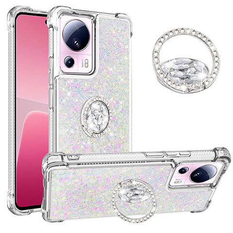 Coque Silicone Housse Etui Gel Bling-Bling avec Support Bague Anneau S01 pour Xiaomi Civi 2 5G Argent