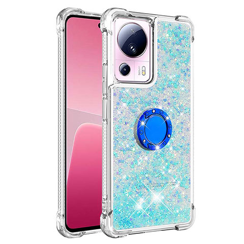 Coque Silicone Housse Etui Gel Bling-Bling avec Support Bague Anneau S01 pour Xiaomi Civi 2 5G Bleu Clair