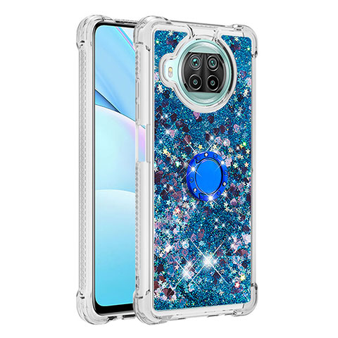 Coque Silicone Housse Etui Gel Bling-Bling avec Support Bague Anneau S01 pour Xiaomi Mi 10i 5G Bleu