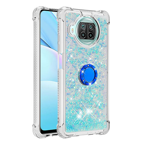 Coque Silicone Housse Etui Gel Bling-Bling avec Support Bague Anneau S01 pour Xiaomi Mi 10i 5G Bleu Ciel