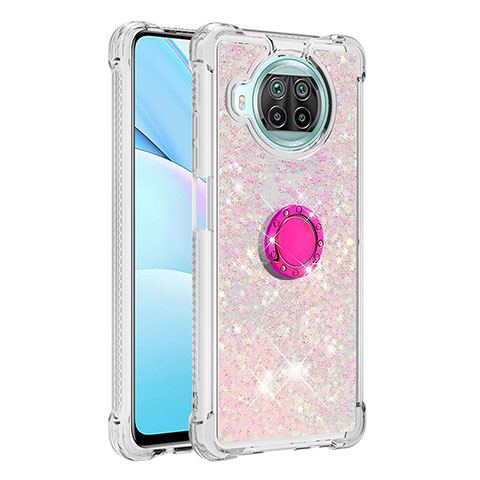 Coque Silicone Housse Etui Gel Bling-Bling avec Support Bague Anneau S01 pour Xiaomi Mi 10i 5G Rose