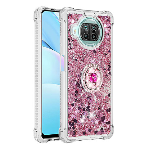 Coque Silicone Housse Etui Gel Bling-Bling avec Support Bague Anneau S01 pour Xiaomi Mi 10i 5G Rouge