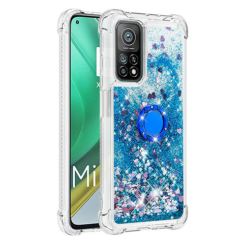 Coque Silicone Housse Etui Gel Bling-Bling avec Support Bague Anneau S01 pour Xiaomi Mi 10T 5G Bleu