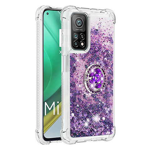 Coque Silicone Housse Etui Gel Bling-Bling avec Support Bague Anneau S01 pour Xiaomi Mi 10T 5G Violet