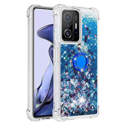 Coque Silicone Housse Etui Gel Bling-Bling avec Support Bague Anneau S01 pour Xiaomi Mi 11T 5G Bleu