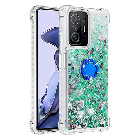 Coque Silicone Housse Etui Gel Bling-Bling avec Support Bague Anneau S01 pour Xiaomi Mi 11T 5G Vert