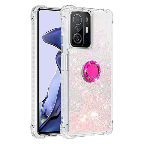 Coque Silicone Housse Etui Gel Bling-Bling avec Support Bague Anneau S01 pour Xiaomi Mi 11T Pro 5G Rose