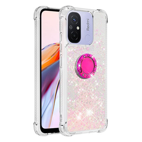 Coque Silicone Housse Etui Gel Bling-Bling avec Support Bague Anneau S01 pour Xiaomi Poco C55 Rose