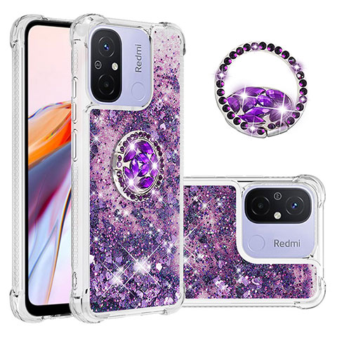 Coque Silicone Housse Etui Gel Bling-Bling avec Support Bague Anneau S01 pour Xiaomi Poco C55 Violet