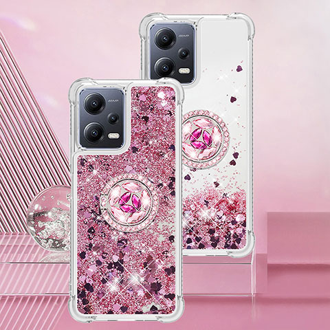 Coque Silicone Housse Etui Gel Bling-Bling avec Support Bague Anneau S01 pour Xiaomi Poco X5 5G Rouge