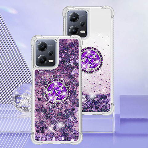 Coque Silicone Housse Etui Gel Bling-Bling avec Support Bague Anneau S01 pour Xiaomi Poco X5 5G Violet