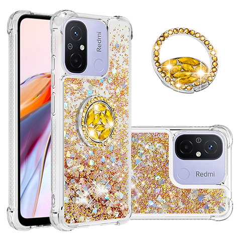 Coque Silicone Housse Etui Gel Bling-Bling avec Support Bague Anneau S01 pour Xiaomi Redmi 11A 4G Or