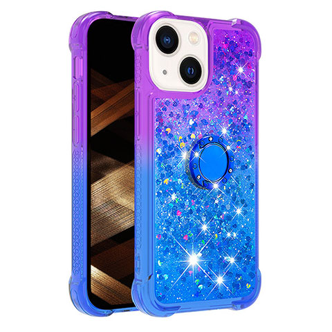 Coque Silicone Housse Etui Gel Bling-Bling avec Support Bague Anneau S02 pour Apple iPhone 14 Plus Violet