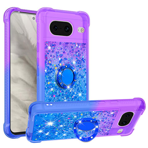 Coque Silicone Housse Etui Gel Bling-Bling avec Support Bague Anneau S02 pour Google Pixel 8 5G Violet