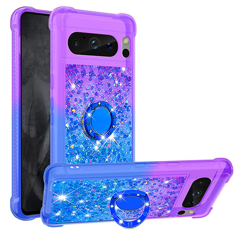 Coque Silicone Housse Etui Gel Bling-Bling avec Support Bague Anneau S02 pour Google Pixel 8 Pro 5G Violet