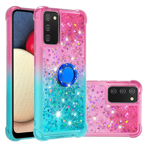 Coque Silicone Housse Etui Gel Bling-Bling avec Support Bague Anneau S02 pour Samsung Galaxy A02s Rose