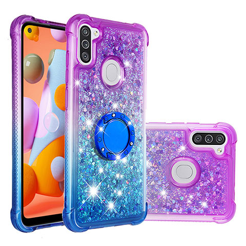 Coque Silicone Housse Etui Gel Bling-Bling avec Support Bague Anneau S02 pour Samsung Galaxy A11 Violet