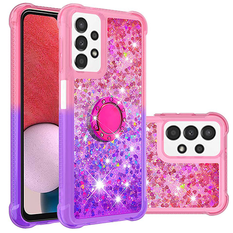 Coque Silicone Housse Etui Gel Bling-Bling avec Support Bague Anneau S02 pour Samsung Galaxy A13 4G Rose Rouge
