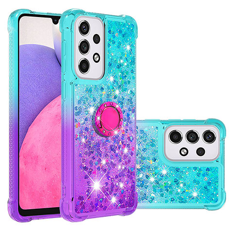 Coque Silicone Housse Etui Gel Bling-Bling avec Support Bague Anneau S02 pour Samsung Galaxy A33 5G Bleu Ciel