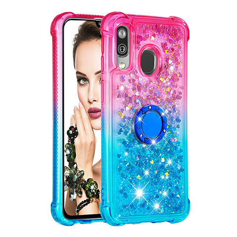 Coque Silicone Housse Etui Gel Bling-Bling avec Support Bague Anneau S02 pour Samsung Galaxy A40 Rose