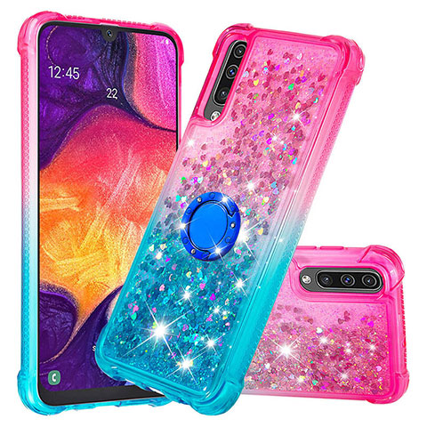 Coque Silicone Housse Etui Gel Bling-Bling avec Support Bague Anneau S02 pour Samsung Galaxy A50S Rose