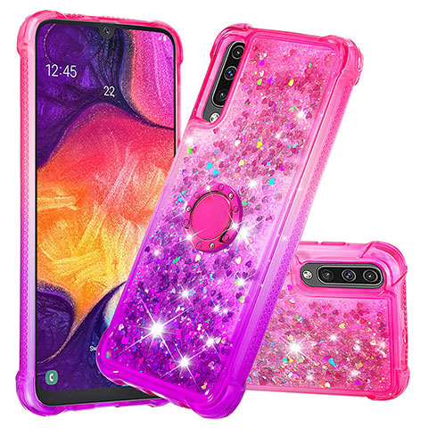 Coque Silicone Housse Etui Gel Bling-Bling avec Support Bague Anneau S02 pour Samsung Galaxy A50S Rose Rouge