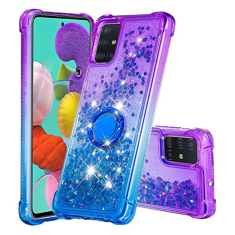 Coque Silicone Housse Etui Gel Bling-Bling avec Support Bague Anneau S02 pour Samsung Galaxy A51 5G Violet