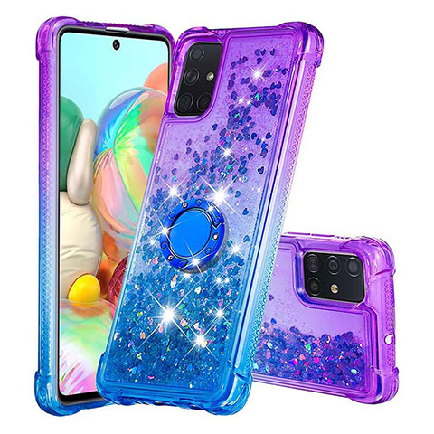 Coque Silicone Housse Etui Gel Bling-Bling avec Support Bague Anneau S02 pour Samsung Galaxy A71 5G Violet