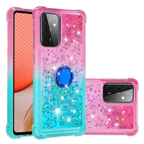 Coque Silicone Housse Etui Gel Bling-Bling avec Support Bague Anneau S02 pour Samsung Galaxy A72 4G Rose