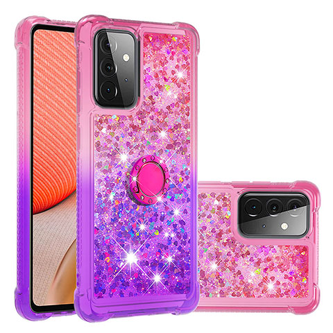 Coque Silicone Housse Etui Gel Bling-Bling avec Support Bague Anneau S02 pour Samsung Galaxy A72 4G Rose Rouge