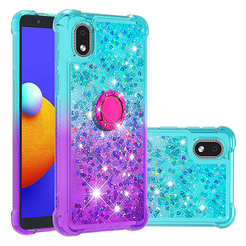 Coque Silicone Housse Etui Gel Bling-Bling avec Support Bague Anneau S02 pour Samsung Galaxy M01 Core Bleu Ciel