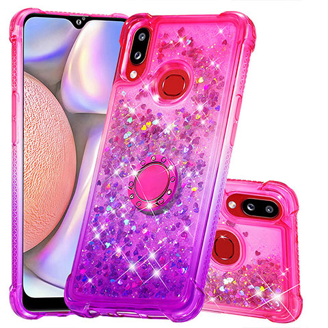 Coque Silicone Housse Etui Gel Bling-Bling avec Support Bague Anneau S02 pour Samsung Galaxy M01s Rose Rouge