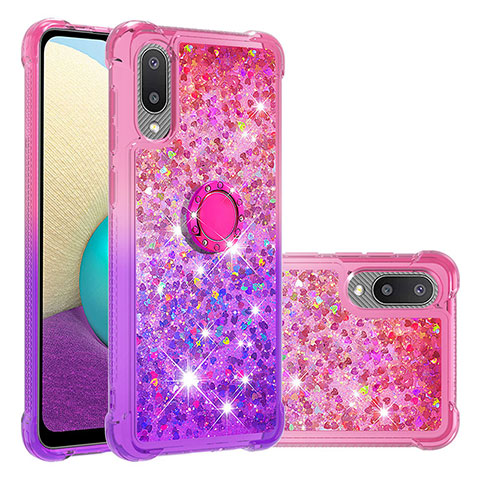 Coque Silicone Housse Etui Gel Bling-Bling avec Support Bague Anneau S02 pour Samsung Galaxy M02 Rose