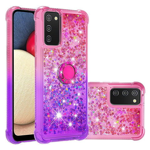 Coque Silicone Housse Etui Gel Bling-Bling avec Support Bague Anneau S02 pour Samsung Galaxy M02s Rose Rouge