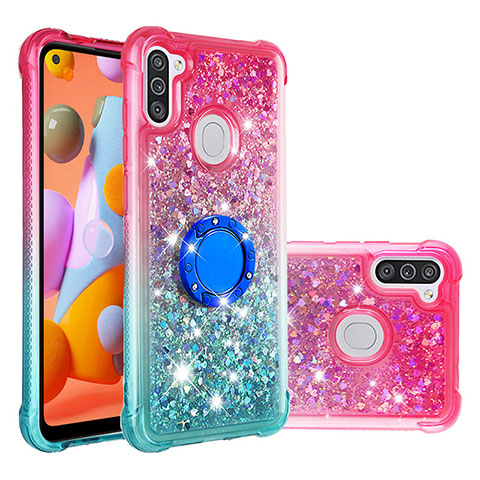 Coque Silicone Housse Etui Gel Bling-Bling avec Support Bague Anneau S02 pour Samsung Galaxy M11 Rose