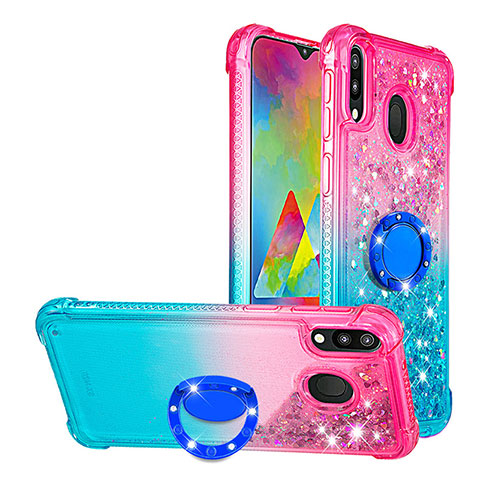 Coque Silicone Housse Etui Gel Bling-Bling avec Support Bague Anneau S02 pour Samsung Galaxy M20 Rose