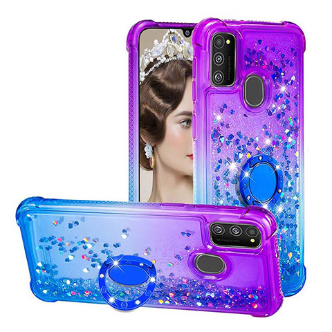 Coque Silicone Housse Etui Gel Bling-Bling avec Support Bague Anneau S02 pour Samsung Galaxy M30s Violet