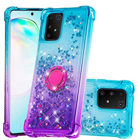 Coque Silicone Housse Etui Gel Bling-Bling avec Support Bague Anneau S02 pour Samsung Galaxy M80S Bleu Ciel