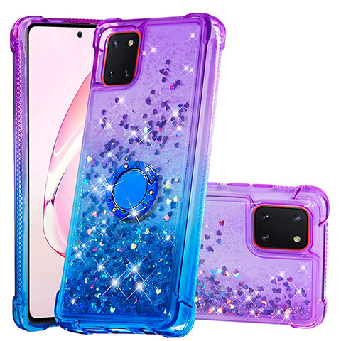 Coque Silicone Housse Etui Gel Bling-Bling avec Support Bague Anneau S02 pour Samsung Galaxy Note 10 Lite Violet