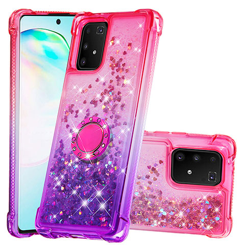 Coque Silicone Housse Etui Gel Bling-Bling avec Support Bague Anneau S02 pour Samsung Galaxy S10 Lite Rose Rouge